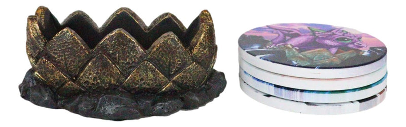Fire Ice Water And Earth Elemental Dragon Hatchlings Egg Fantasy Coaster Set