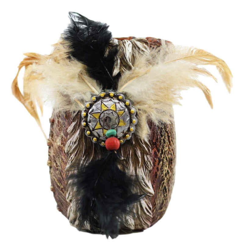 Western Indian Dreamcatcher Feathers Faux Rattan Straw Stationery Pen Holder