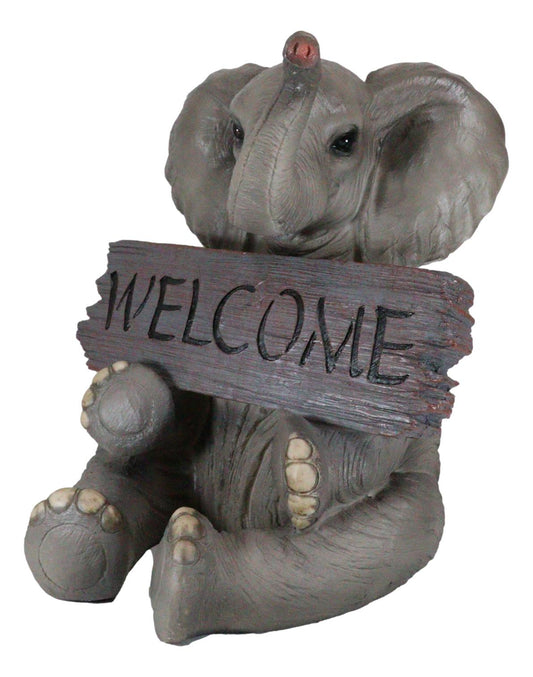 Safari Wildlife Adorable Elephant Pachy Welcome Sign Figurine Patio Decor Statue