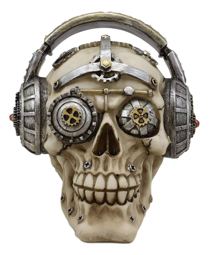 Ebros Gift Steampunk Punk Robot R&B Funk Music Fanatic with Headphone Gearwork Beats Cans Set Skull Decorative Figurine 6" Long Victorian Sci Fi Skulls Skeletons Ossuary Macabre Decor