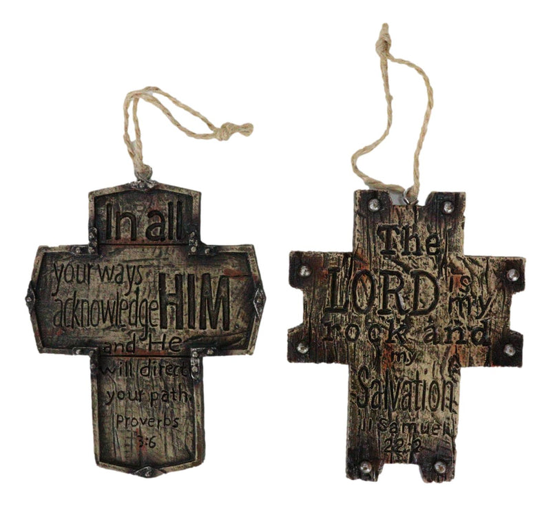 Rustic Western Christian Bible Verses Crosses Set of 4 Christmas Tree Ornaments