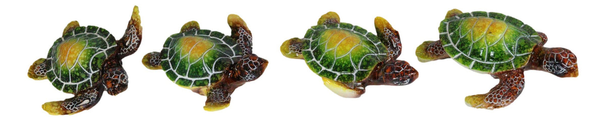 Green Coastal Ocean Marine Giant Sea Turtle Miniature Figurines Pack Of 4