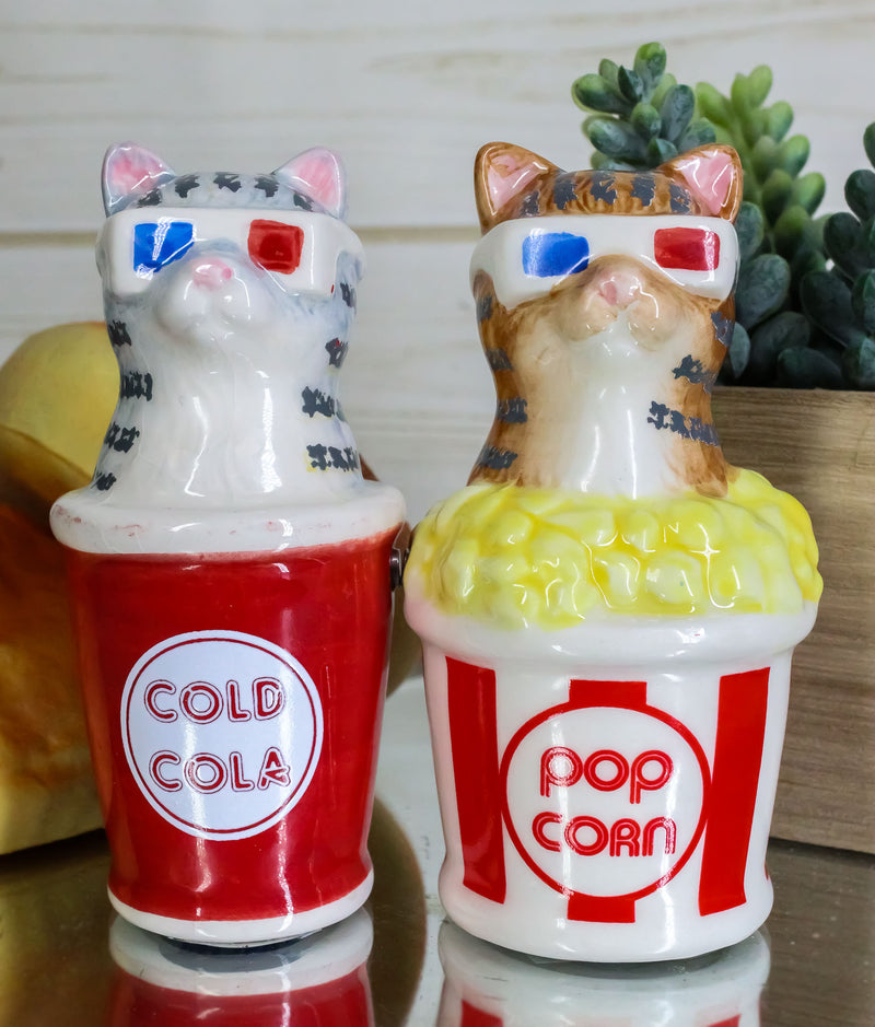 Ebros Cool Cats With Cinema 3D Glasses In Soda Pop Cup Popcorn Tub Salt Pepper Shakers - Ebros Gift