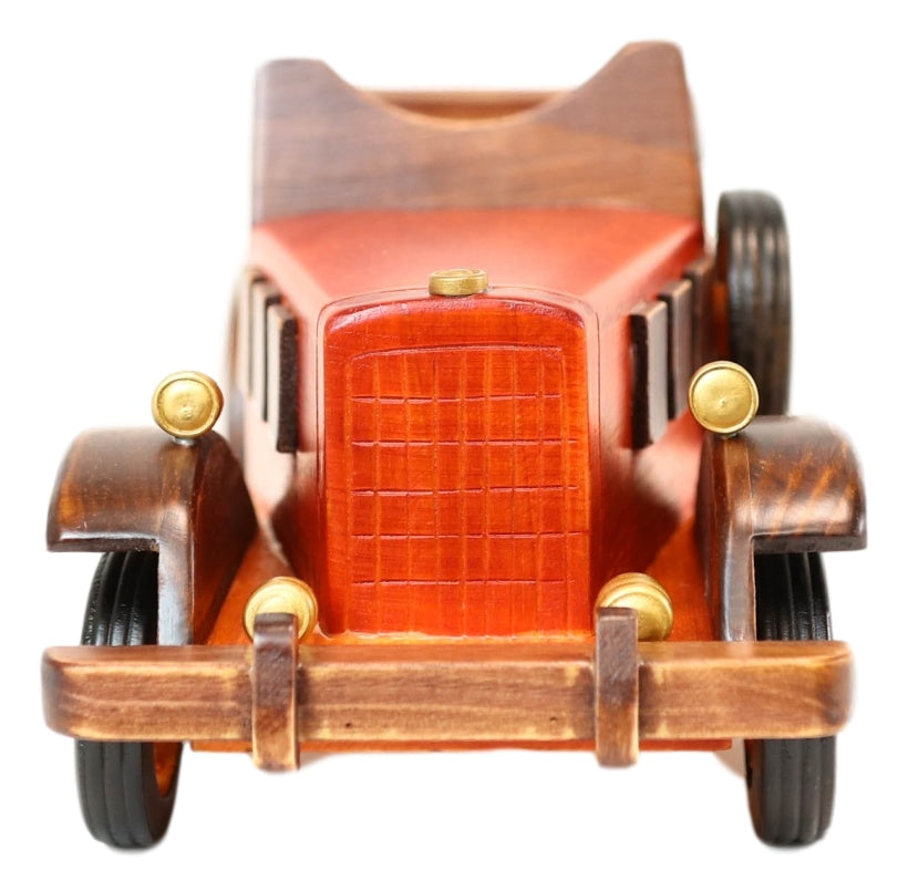 Hand Made Wood Retro Antique Style Orange Convertible Car Wine Holder Figurine