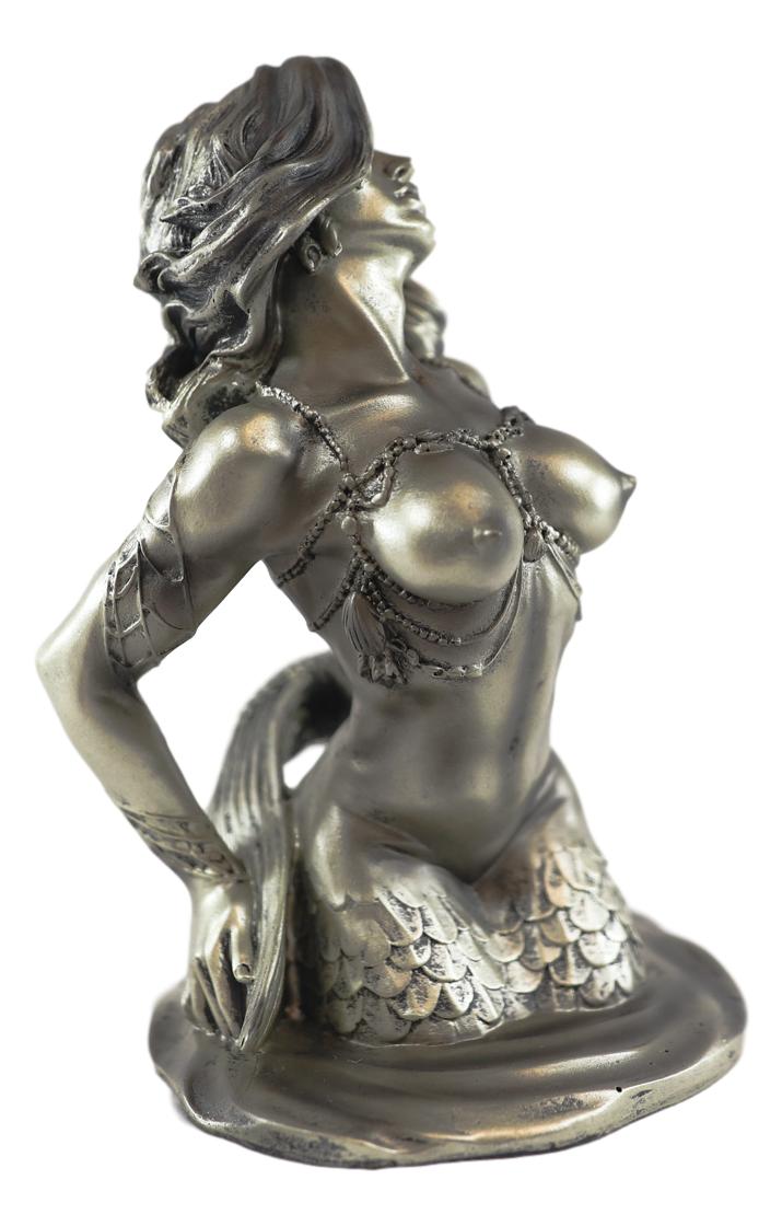 Ebros Aged Bronze Resin Nude Seductive Mermaid Statue 7.25" Tall