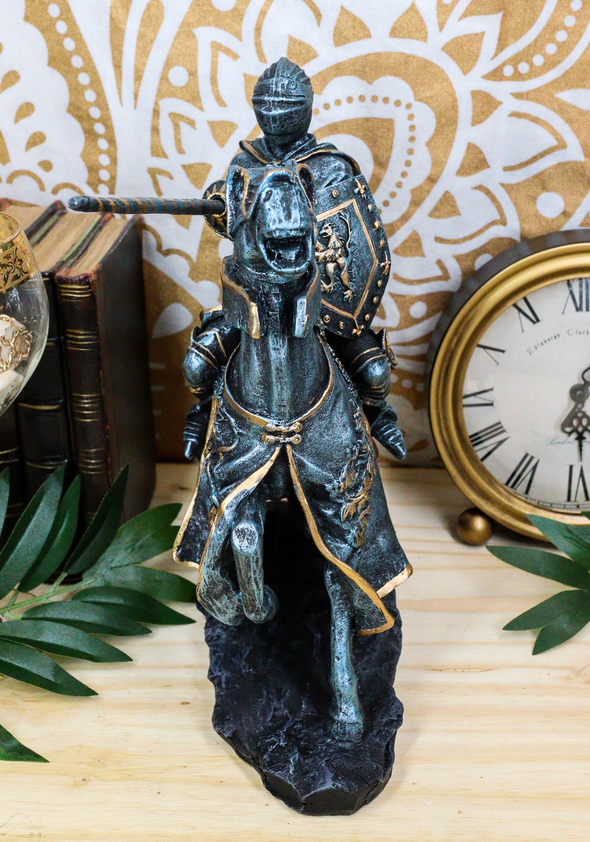 Ebros Medieval Tournament Jousting Suit Of Armor Knight Charging On Cavalry Horse Statue 11" Tall Renaissance Knighthood Collectible Decor