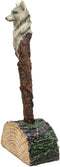 Ebros Celtic Alpha Wolf Hand Painted Pen with Rustic Tree Bark Holder Stand