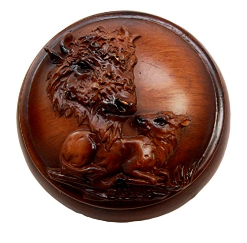 Ebros Rustic Faux Wood Wild Buffalo Bison Rounded Jewelry Box Figurine Collectible