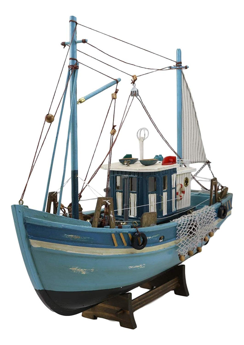 Ebros 17 Long Fishing Vessel Boat Model Statue with Wood Base