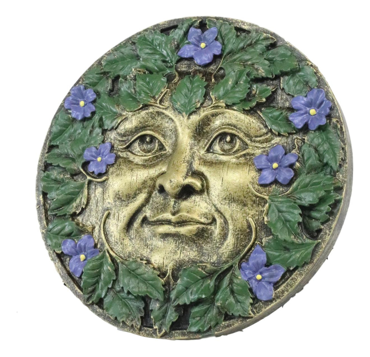 Ebros Bronzed Blooming Foliage Spring Celtic Greenman Wall Decor Periwinkle Flowers - Ebros Gift