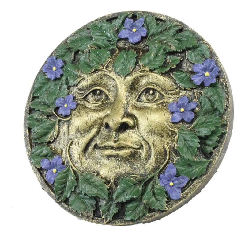 Ebros Bronzed Blooming Foliage Spring Celtic Greenman Wall Decor Periwinkle Flowers