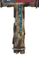 Rustic Western Lone Star Texas State Flag With Turquoise Rocks Rugged Wall Cross