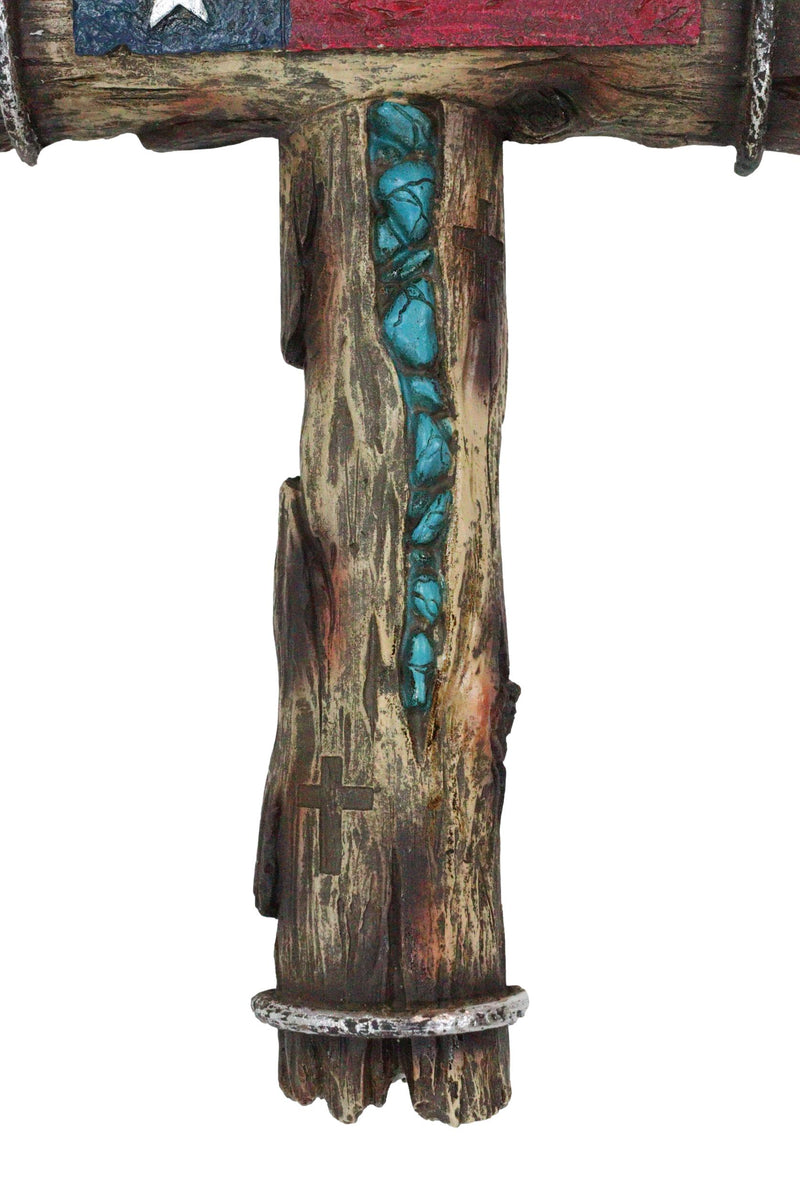 Rustic Western Lone Star Texas State Flag With Turquoise Rocks Rugged Wall Cross
