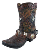 Rustic Western Texas Star Cowboy Boot Spur Faux Leather Wine Holder Floral Vase