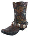 Rustic Western Texas Star Cowboy Boot Spur Faux Leather Wine Holder Floral Vase