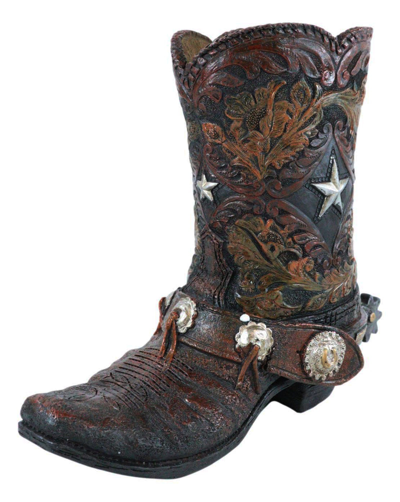 Rustic Western Texas Star Cowboy Boot Spur Faux Leather Wine Holder Floral Vase