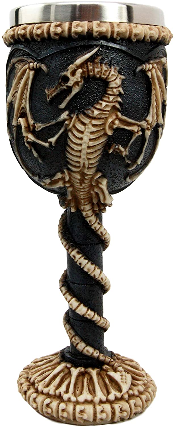 Ebros Gift Medieval Flying Dragon Skeleton Fossil Ossuary Goblet Wine Chalice