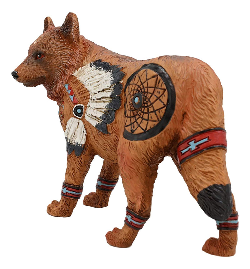 Ebros Gift Larger Native Tribal Howling Wolf Totem Spirit Figurine Collection 8" Long Animal Decor Statue (Alpha Chief Feather Roach Dreamcatcher)