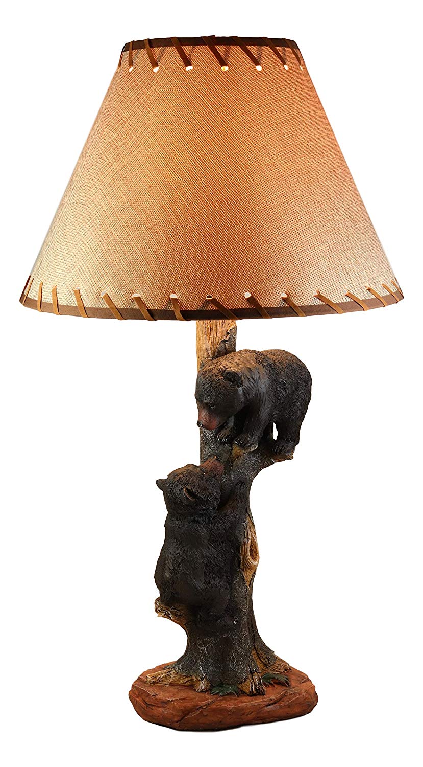 Ebros Helping Hand Whimsical Black Bear Cubs Climbing Tree Table Lamp Statue with Burlap Shade 24"High Wildlife Rustic Cabin Lodge Decor Forest Bears Family Desktop Lamps - Ebros Gift