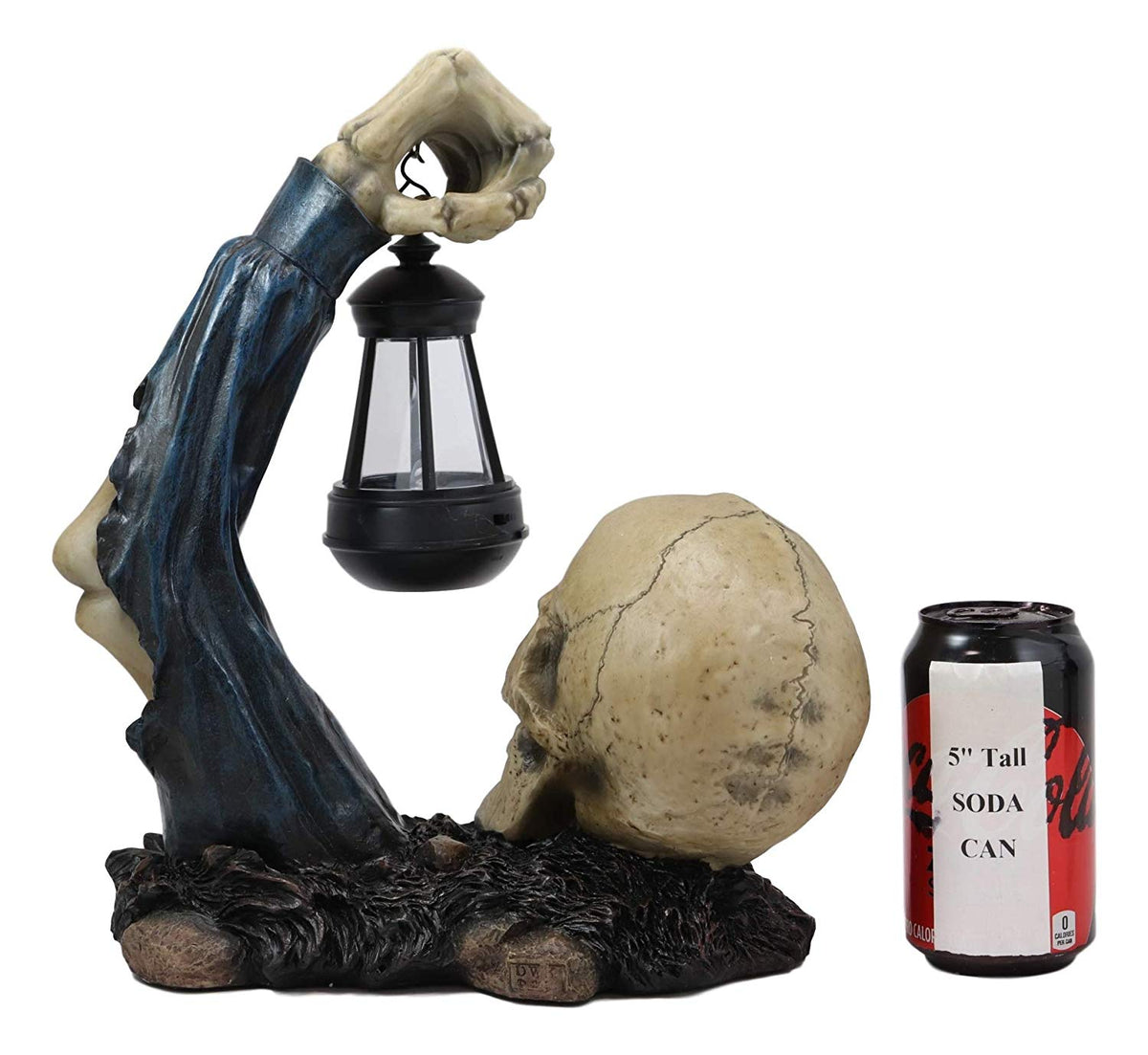 Ebros Gift Death Hallows Skeleton Rising from The Grave Holding Solar Powered Lantern LED Light Patio Decor Figurine Statue Halloween Ossuary Macabre Patio Path Lighter Lamp