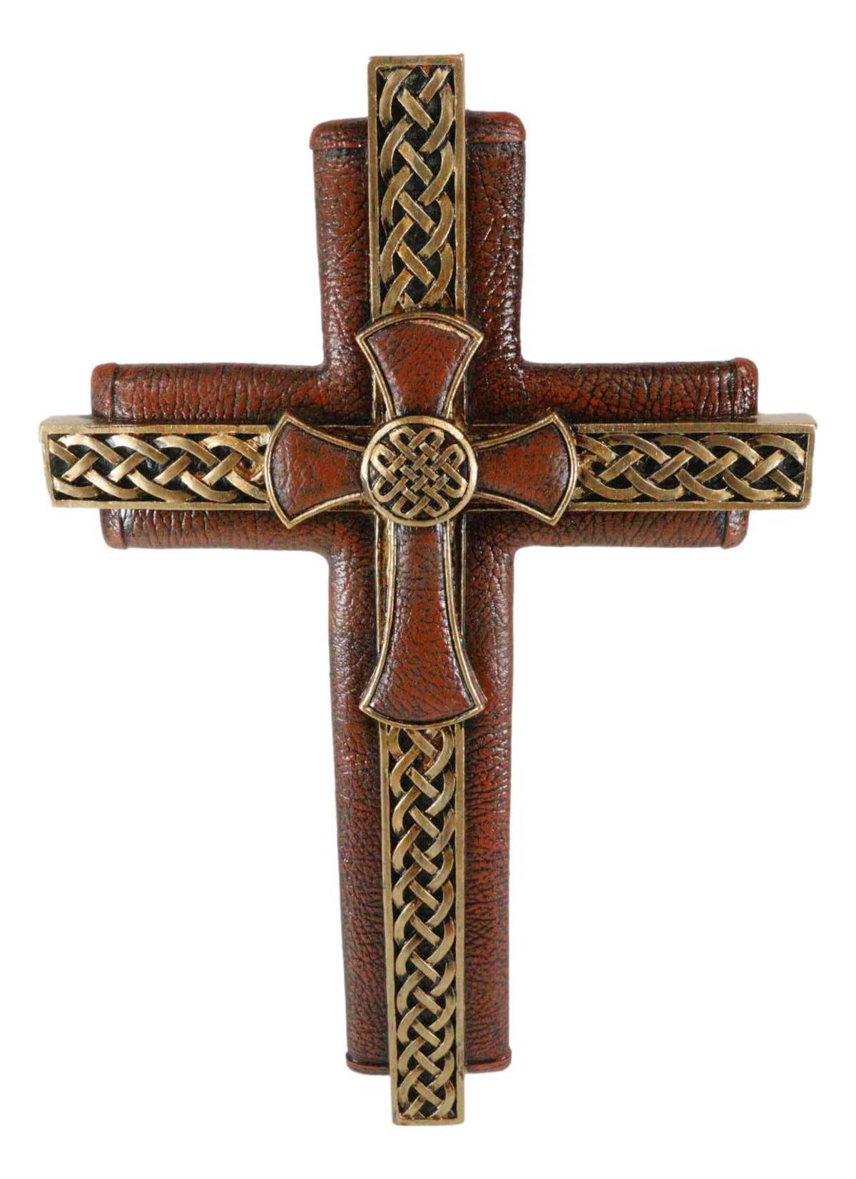 Rustic Celtic Knot Scrollwork Faux Tooled Leather Multiple Layered Wall Cross