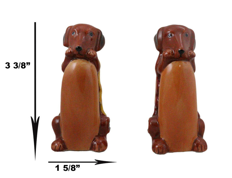 Hot Dog Wieners Dachshund Dogs In Ketchup Mustard Buns Salt Pepper Shakers Set