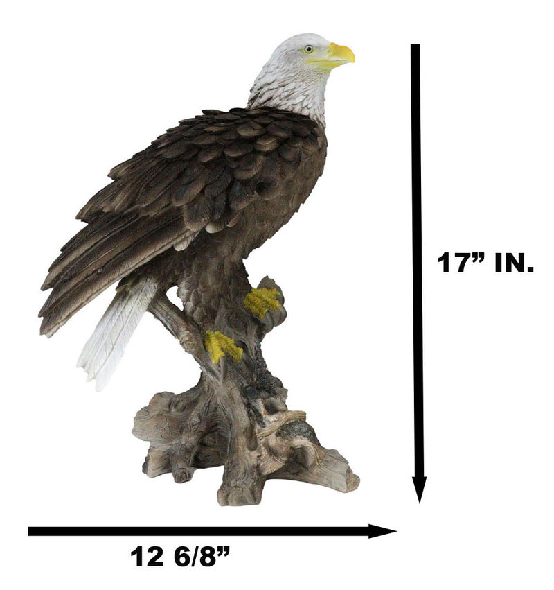 Realistic American Pride Patriotic Bald Eagle Perching On Wood Stock Statue 17"H