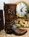 Rustic Country Brown Tooled Leather Turquoise Butterfly Cowboy Boot Floral Vase