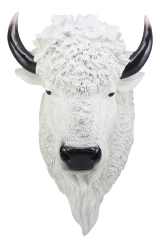 Ebros Sacred Lightning White Buffalo Wall Decor 18"H Faux Bison Head Taxidermy