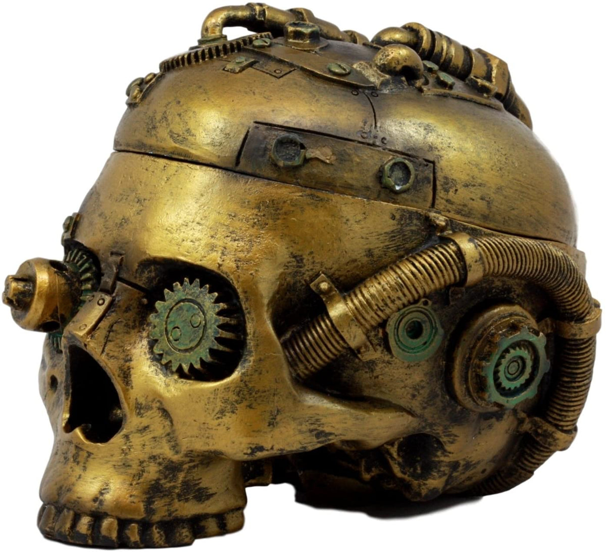 Steampunk Cyborg Robotic Skull Jewelry Box Figurine 7.5"L Skull Bowl Container - Ebros Gift