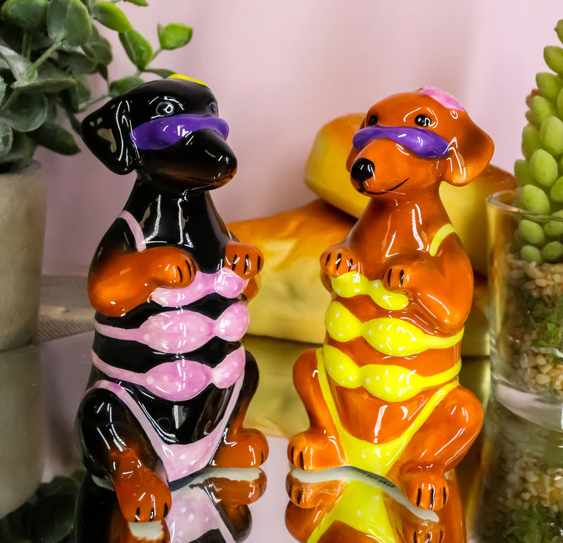 Bikini Hotties Wiener Dachshund Lady Dogs With Shades Salt And Pepper Shakers