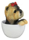 Ebros Realistic Adorable Yorkie Dog with Red Ribbon in Teacup Statue 6"H