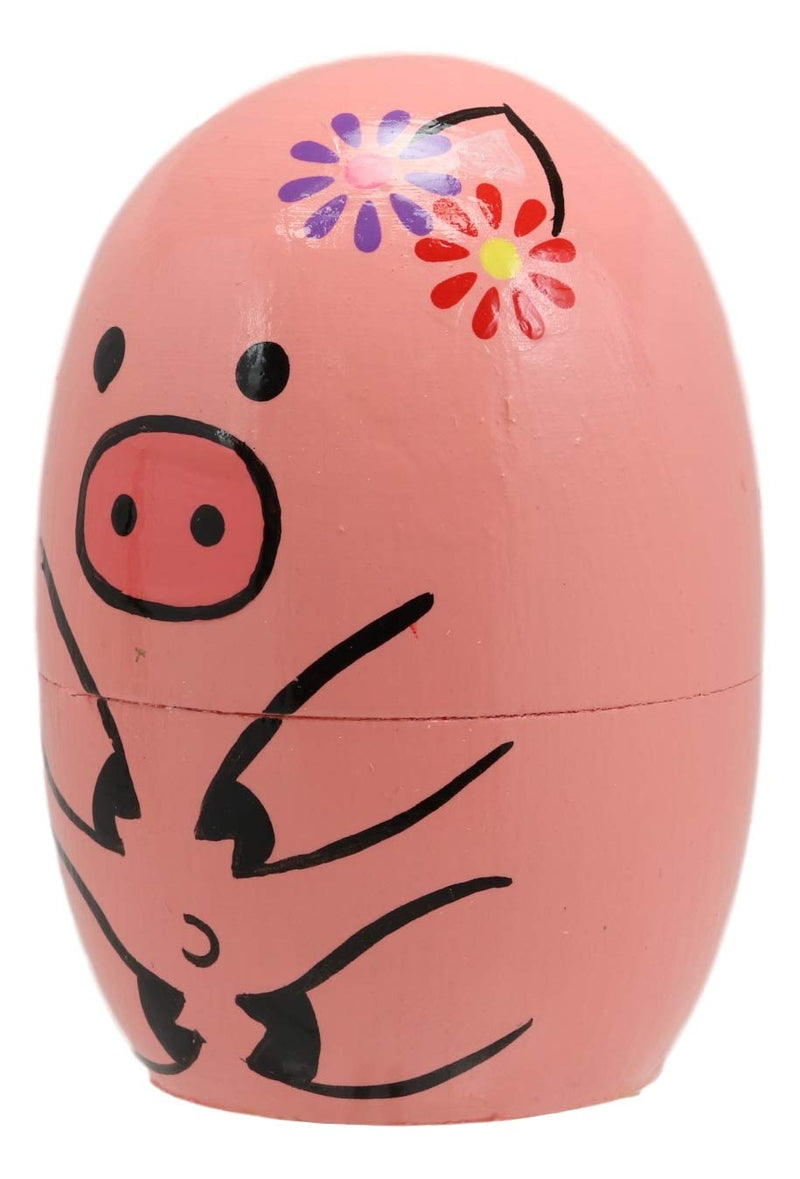 Ebros Pink Porky Babe Pig Wooden Toy Stacking Nesting Dolls 5 Pieces Matryoshka