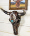 Rustic Western Angel Wings Turquoise Gem Steer Bull Cow Skull Wall Decor Plaque