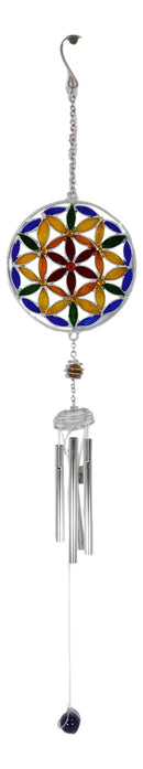 Stained Glass Colorful Flower Of Life Sacred Geometry Metal Wind Chime Suncatcher