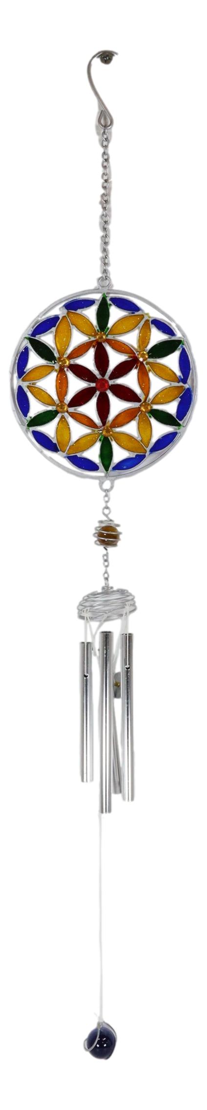 Stained Glass Colorful Flower Of Life Sacred Geometry Metal Wind Chime Suncatcher