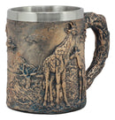 Ebros Giraffe And Calf Family Coffee Mug Textured With Rustic Tree Bark Design