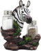 African Safari Equine Zebra Horse Glass Salt Pepper Shakers Holder Set Figurine