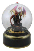 Red Dragon On Rocky Mountain Castle Musical LED Light Air Powered Glitter Globe