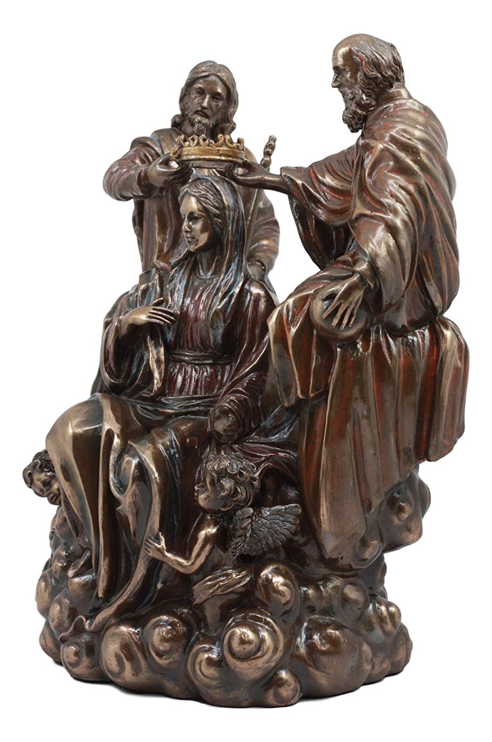 Ebros Gift Heavenly Coronation of The Virgin Statue Mother Mary Queen of Heaven with Jesus and God Sculpture Exaltation of The Holy Mother Figurine Catholic Religious Altar Decor Sculpture