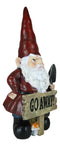 Grumpy Mr Gnome Grandpa With Shovel Standing By 'Go Away!' Yard Sign Figurine
