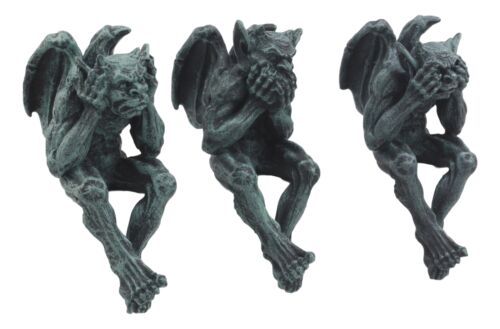 Ebros Winged Hear No Evil See No Evil Speak No Evil Gargoyle Shelf Sitters Figurine
