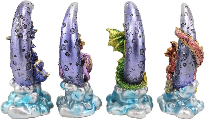 Ebros Crescent Moon On Clouds Resting Guardian Dragon Figurines 6.25"H Set of 4