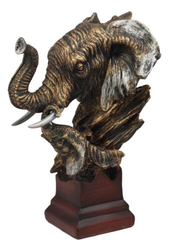 Ebros Bush Elephant Bust On Woodlike Pedestal for African Jungle Safari Decor