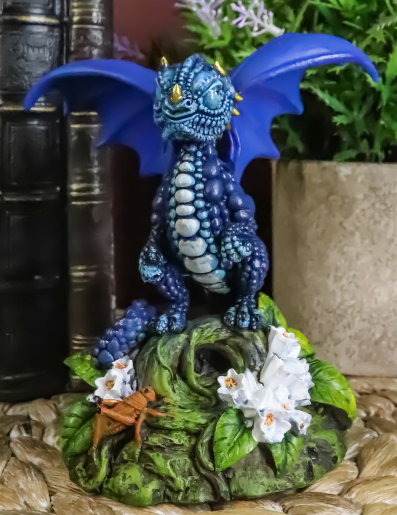 Ebros Fantasy Green Thumb Blueberry Indigo Blue Dragon Statue Fairy Garden Collectible