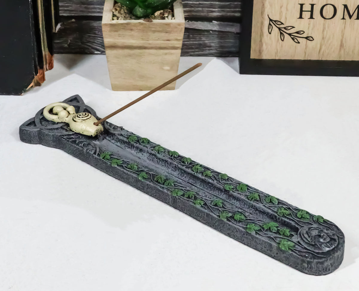 Wiccan Shaman Feminine Spiral Goddess Celtic Trinity Ivy Leaves Incense Burner