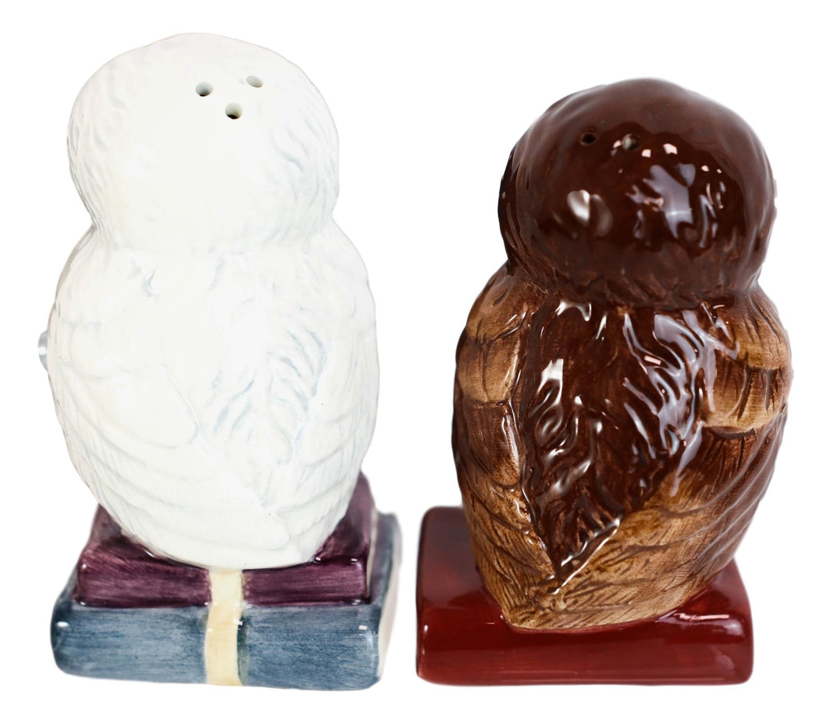 Snow White And Great Horned Brown Owls On Books Ceramic Salt Pepper Shakers Set
