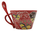 Red Mountain Ranges Landscape Porcelain Coffee Tea Cafe Mug With Spoon Set Of 2