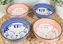 Japanese Lucky Cat Maneki Neko 4.5"D 11oz Colorful Porcelain Rice Bowls Set of 4