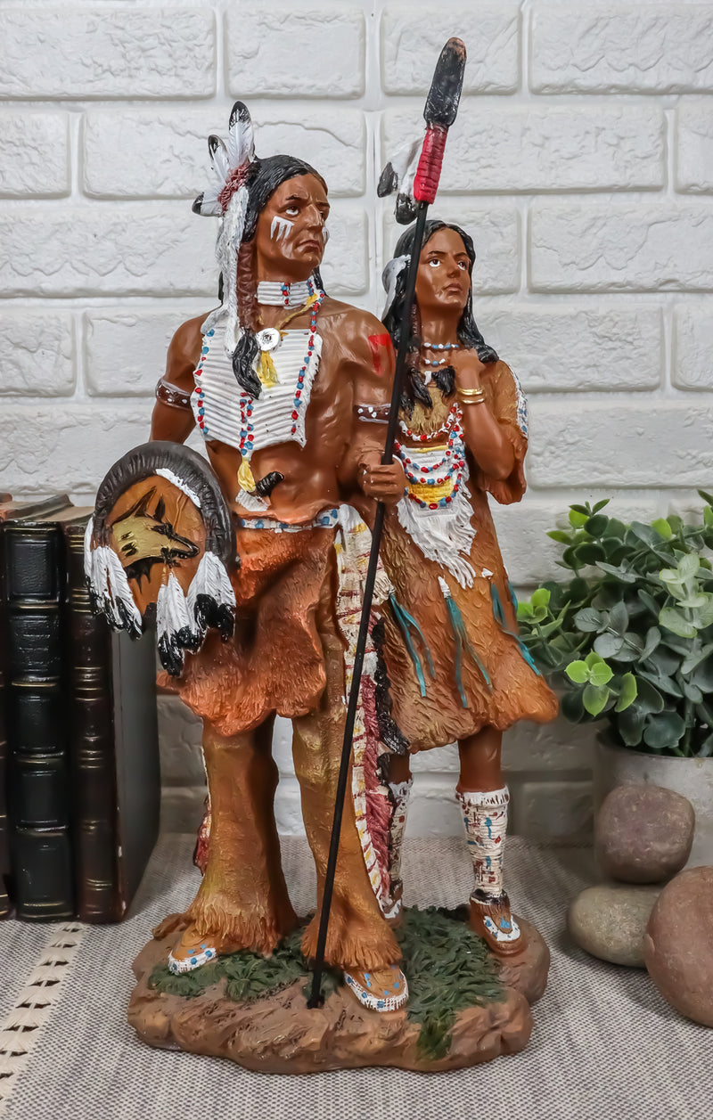 Ebros Gift Colorful Hand Painted Eagle Warrior Couple Husband And Wife Family Decorative Figurine 12.5" Tall